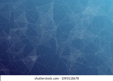 Abstract dark blue technology background, polygonal structure connecting points, vector illustration