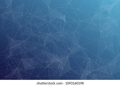 Abstract dark blue technology background, polygonal structure connecting points, vector illustration