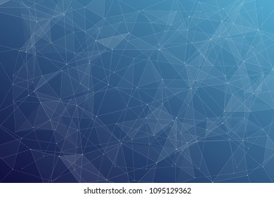 Abstract dark blue technology background, polygonal structure connecting points, vector illustration