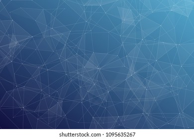 Abstract dark blue technology background, polygonal structure connecting points, vector illustration