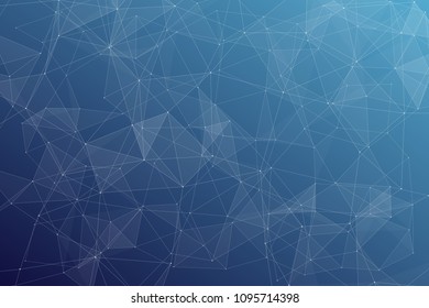 Abstract dark blue technology background, polygonal structure connecting points, vector illustration
