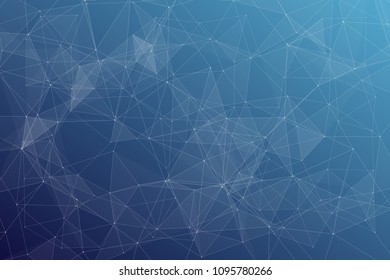 Abstract dark blue technology background, polygonal structure connecting points, vector illustration