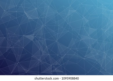 Abstract dark blue technology background, polygonal structure connecting points, vector illustration
