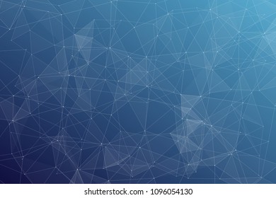 Abstract dark blue technology background, polygonal structure connecting points, vector illustration