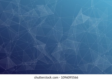 Abstract dark blue technology background, polygonal structure connecting points, vector illustration