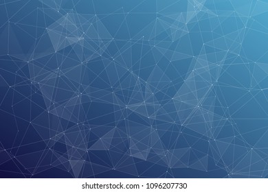 Abstract dark blue technology background, polygonal structure connecting points, vector illustration