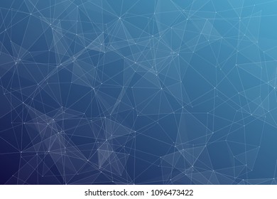 Abstract dark blue technology background, polygonal structure connecting points, vector illustration