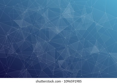 Abstract dark blue technology background, polygonal structure connecting points, vector illustration