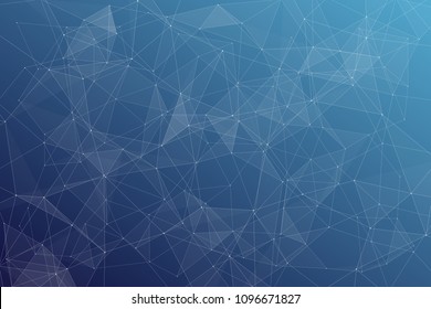Abstract dark blue technology background, polygonal structure connecting points, vector illustration