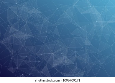 Abstract dark blue technology background, polygonal structure connecting points, vector illustration