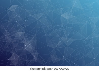 Abstract dark blue technology background, polygonal structure connecting points, vector illustration