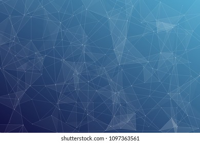 Abstract dark blue technology background, polygonal structure connecting points, vector illustration