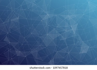 Abstract dark blue technology background, polygonal structure connecting points, vector illustration