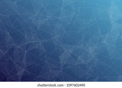 Abstract dark blue technology background, polygonal structure connecting points, vector illustration