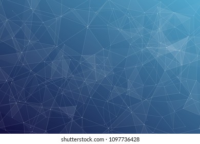 Abstract dark blue technology background, polygonal structure connecting points, vector illustration
