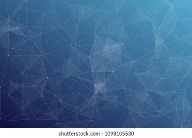 Abstract dark blue technology background, polygonal structure connecting points, vector illustration
