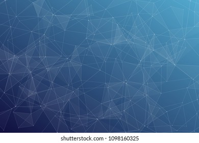 Abstract dark blue technology background, polygonal structure connecting points, vector illustration