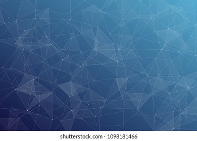 Abstract dark blue technology background, polygonal structure connecting points, vector illustration