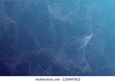 Abstract dark blue technology background, polygonal structure connecting points, vector illustration