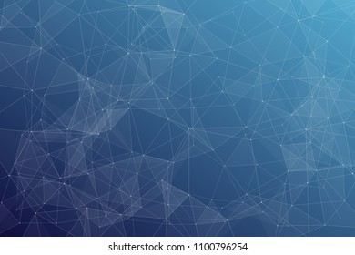 Abstract dark blue technology background, polygonal structure connecting points, vector illustration