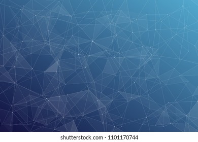 Abstract dark blue technology background, polygonal structure connecting points, vector illustration