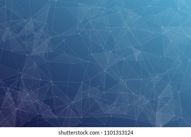 Abstract dark blue technology background, polygonal structure connecting points, vector illustration