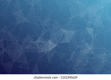 Abstract dark blue technology background, polygonal structure connecting points, vector illustration