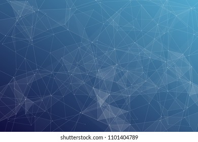 Abstract dark blue technology background, polygonal structure connecting points, vector illustration