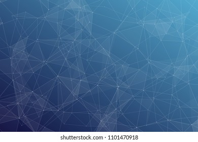 Abstract dark blue technology background, polygonal structure connecting points, vector illustration