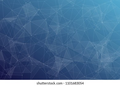 Abstract dark blue technology background, polygonal structure connecting points, vector illustration