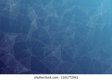 Abstract dark blue technology background, polygonal structure connecting points, vector illustration