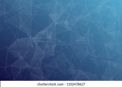 Abstract dark blue technology background, polygonal structure connecting points, vector illustration