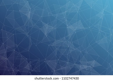 Abstract dark blue technology background, polygonal structure connecting points, vector illustration