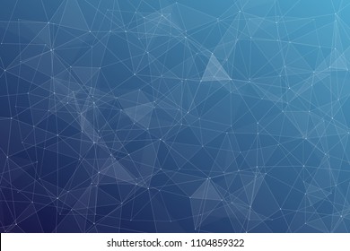 Abstract dark blue technology background, polygonal structure connecting points, vector illustration