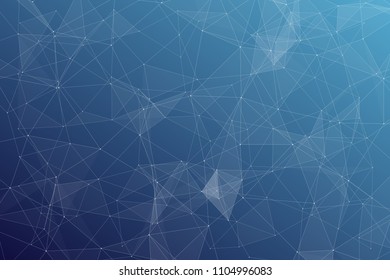 Abstract dark blue technology background, polygonal structure connecting points, vector illustration