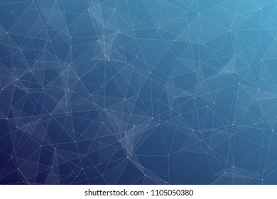 Abstract dark blue technology background, polygonal structure connecting points, vector illustration