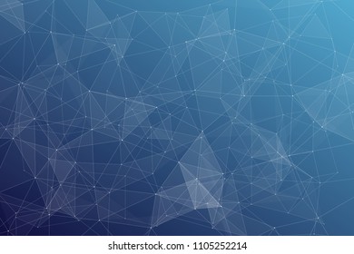 Abstract dark blue technology background, polygonal structure connecting points, vector illustration