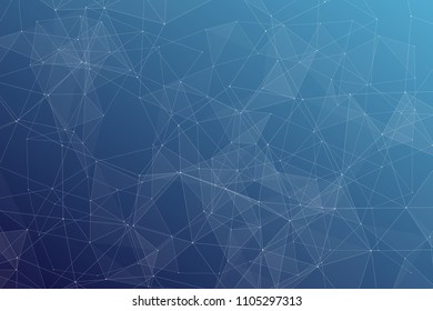 Abstract dark blue technology background, polygonal structure connecting points, vector illustration