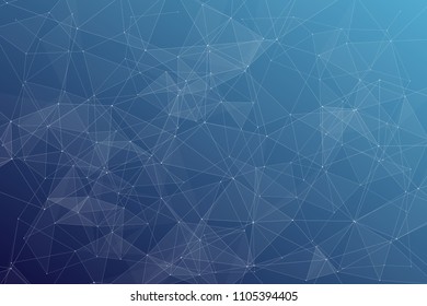 Abstract dark blue technology background, polygonal structure connecting points, vector illustration