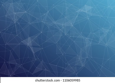 Abstract dark blue technology background, polygonal structure connecting points, vector illustration