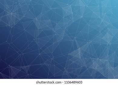 Abstract dark blue technology background, polygonal structure connecting points, vector illustration