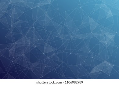 Abstract dark blue technology background, polygonal structure connecting points, vector illustration