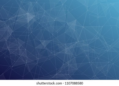 Abstract dark blue technology background, polygonal structure connecting points, vector illustration