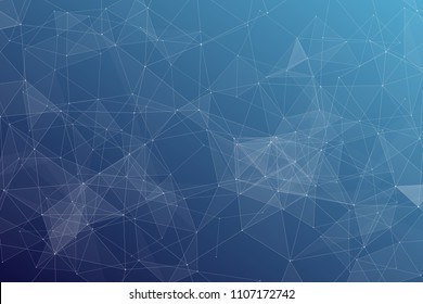 Abstract dark blue technology background, polygonal structure connecting points, vector illustration