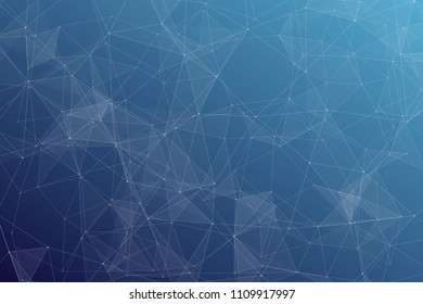 Abstract dark blue technology background, polygonal structure connecting points, vector illustration