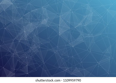 Abstract dark blue technology background, polygonal structure connecting points, vector illustration
