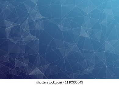Abstract dark blue technology background, polygonal structure connecting points, vector illustration