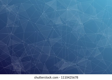 Abstract dark blue technology background, polygonal structure connecting points, vector illustration