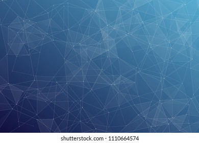 Abstract dark blue technology background, polygonal structure connecting points, vector illustration