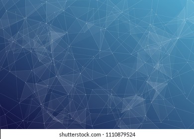 Abstract dark blue technology background, polygonal structure connecting points, vector illustration